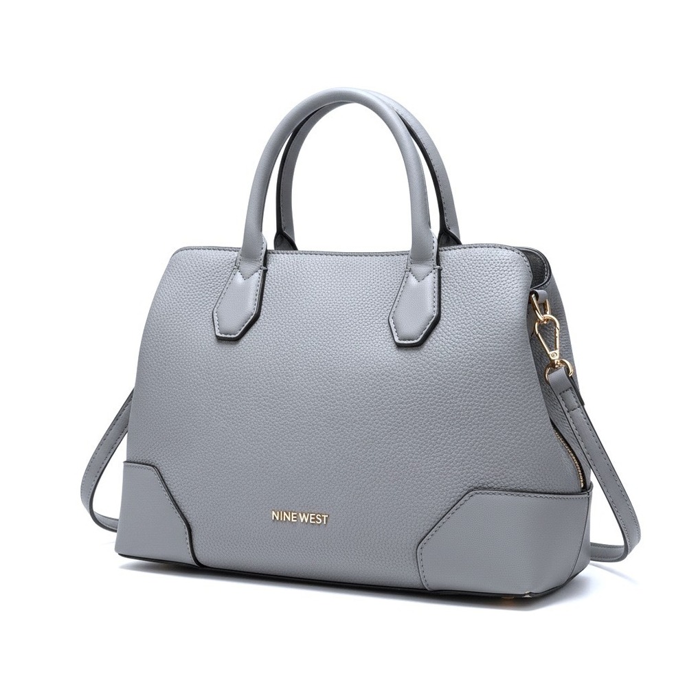 Nine West Gray Pebbled Leather Satchel with Gold Hardware